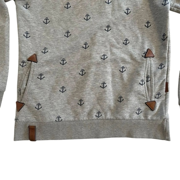 Naketano Grey Cowl Neck Hoodie - Size Large - Nautical Anchor Print Sweater - L - Picture 6 of 14